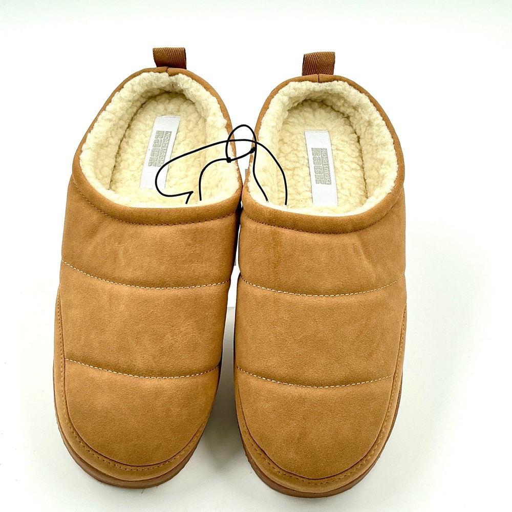 Nordstrom Rack Mens Size 9-10 Slippers Tan Quilted Faux Fur Puffer MSRP $30 - Picture 7 of 14